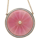 Early 20th Century Pink Guilloche Enamel & Pearl Pendant